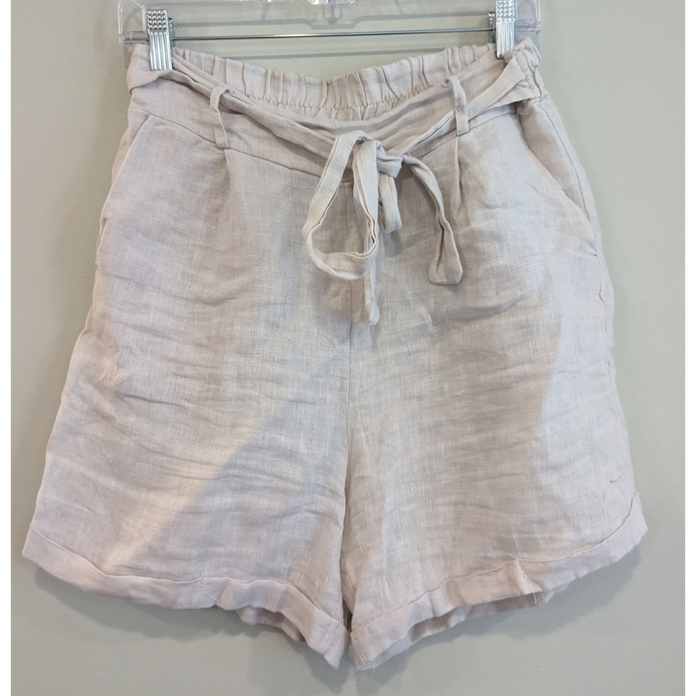 Civico 51 Natural 100% Linen Paperbag Shorts Size Small